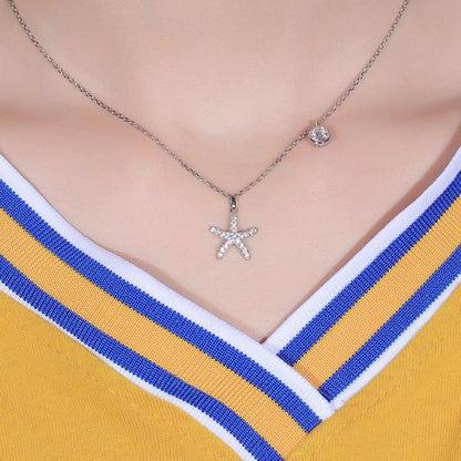 925 Sterling Silver Round Cut CZ Halo Starfish Pendant Necklace