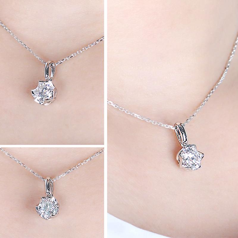 925 Sterling Silver Round Cut CZ Classic Pendant Necklace