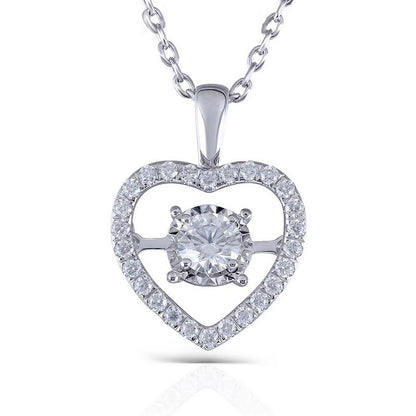 925 Sterling Silver Round Cut CZ Dancing Heart Shaped Pendant Nacklace