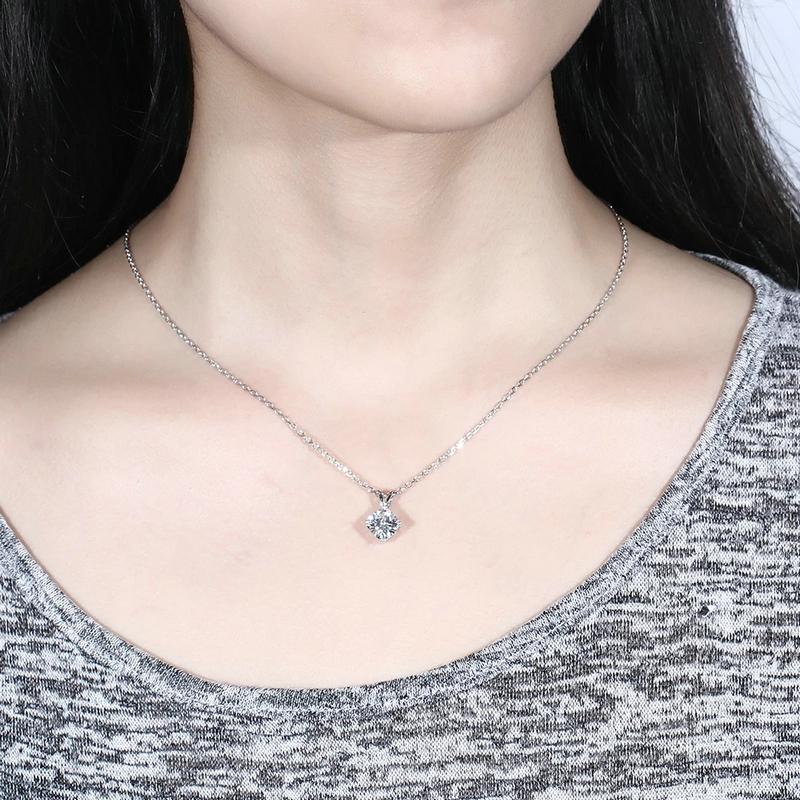 925 Sterling Silver Cushion Cut Solitaire Pendant Necklace