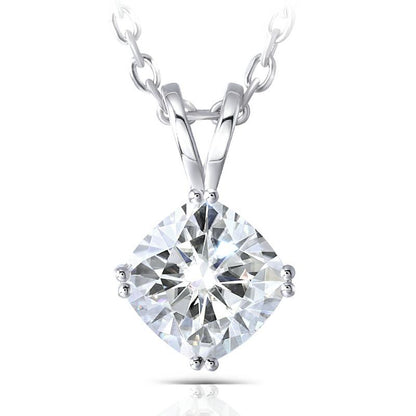 925 Sterling Silver Cushion Cut Solitaire Pendant Necklace