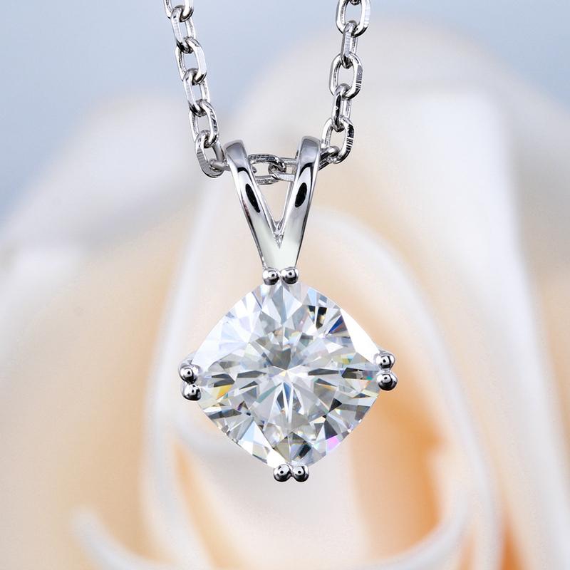 925 Sterling Silver Cushion Cut Solitaire Pendant Necklace