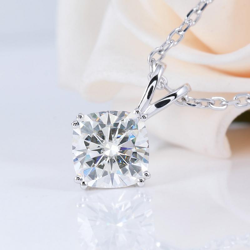 925 Sterling Silver Cushion Cut Solitaire Pendant Necklace