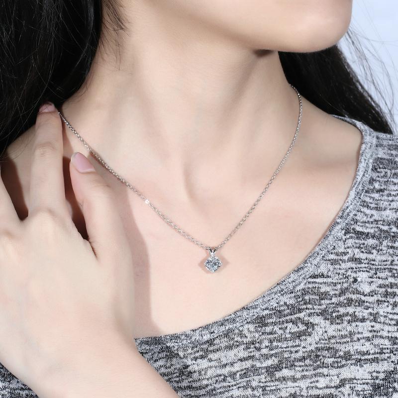 925 Sterling Silver Cushion Cut Solitaire Pendant Necklace