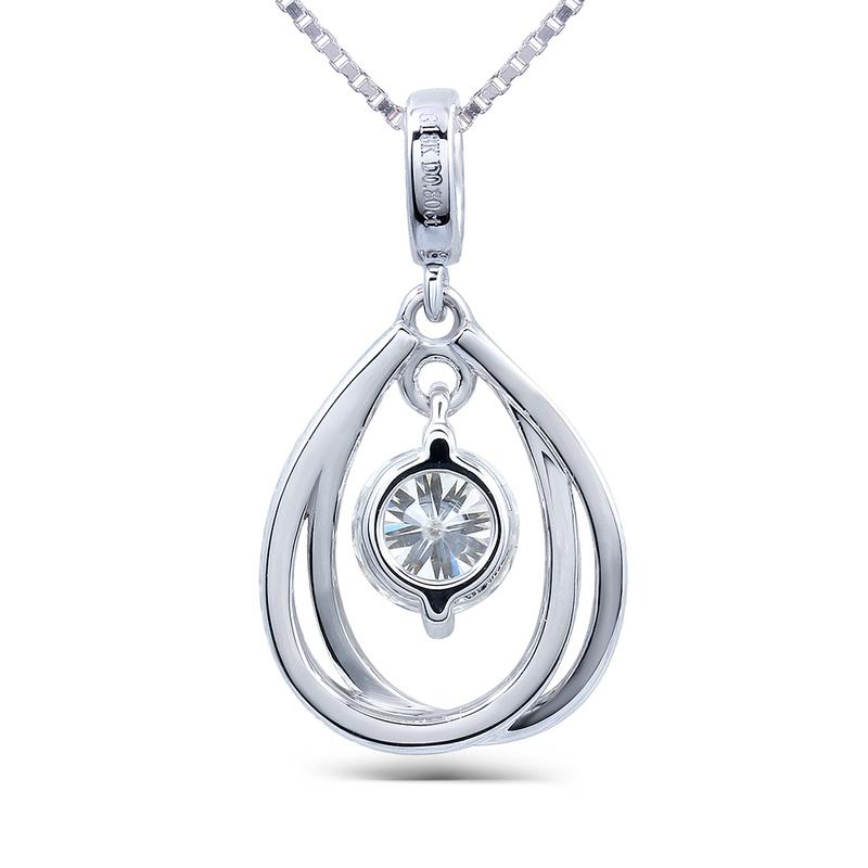 925 Sterling Silver Round Cut CZ Dancing Drop Type Pendant Nacklace