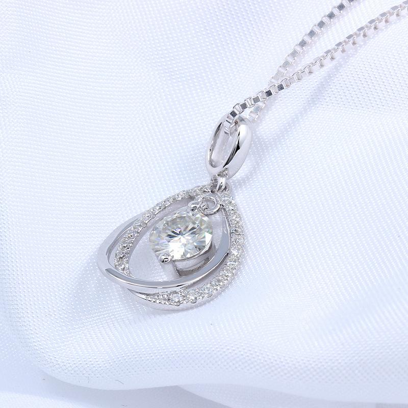 925 Sterling Silver Round Cut CZ Dancing Drop Type Pendant Nacklace