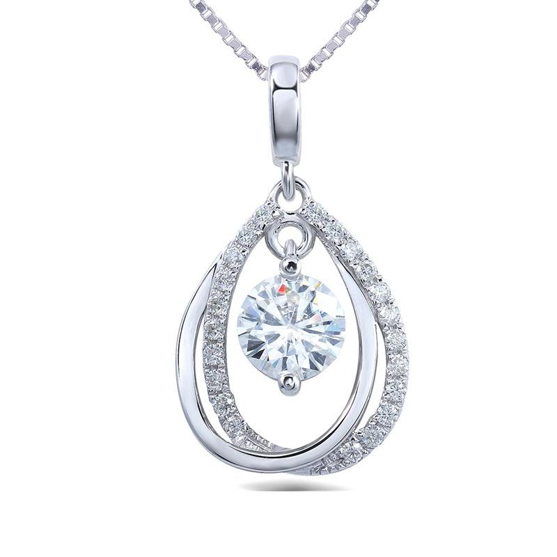 925 Sterling Silver Round Cut CZ Dancing Drop Type Pendant Nacklace