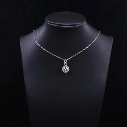 925 Sterling Silver Round Cut CZ Geometric Halo Pendant Necklace