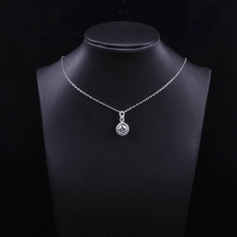 925 Sterling Silver Round Cut CZ Geometric Halo Pendant Necklace