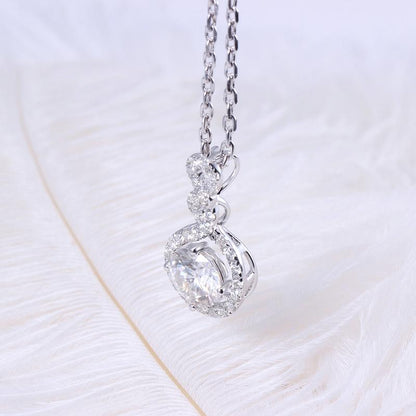 925 Sterling Silver Round Cut CZ Geometric Halo Pendant Necklace