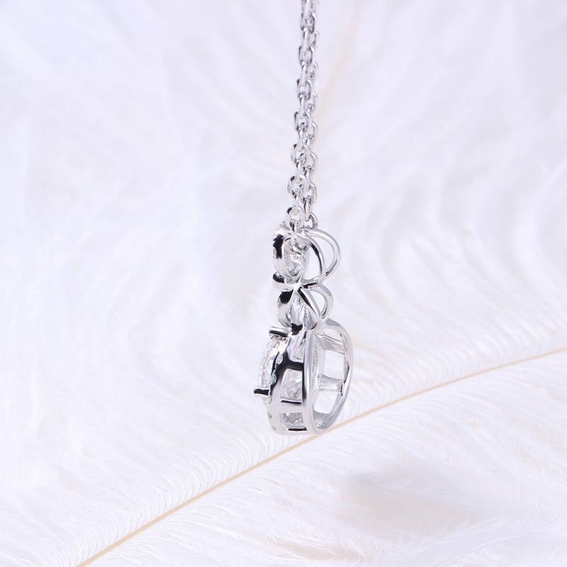 925 Sterling Silver Round Cut CZ Geometric Halo Pendant Necklace