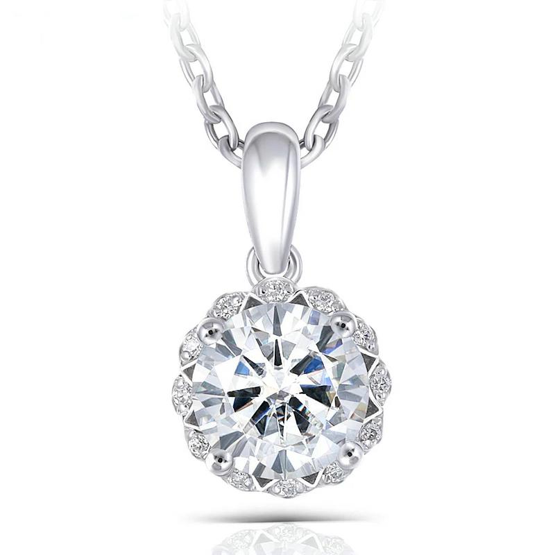 925 Sterling Silver Round Cut CZ Lace Halo Pendant Necklace