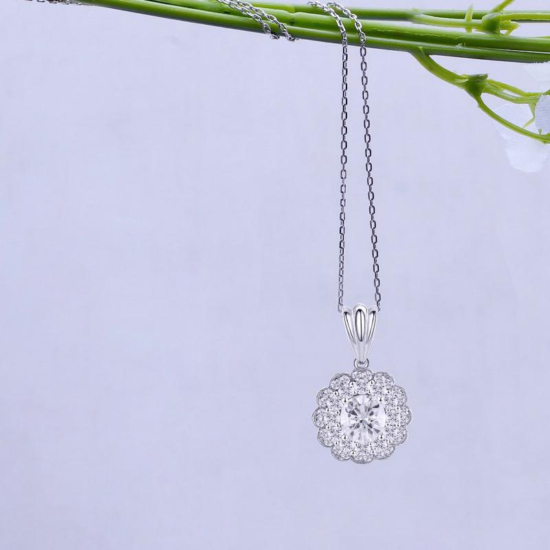 925 Sterling Silver Oval Cut CZ Double Halo Pendant Necklace