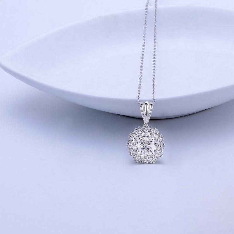 925 Sterling Silver Oval Cut CZ Double Halo Pendant Necklace