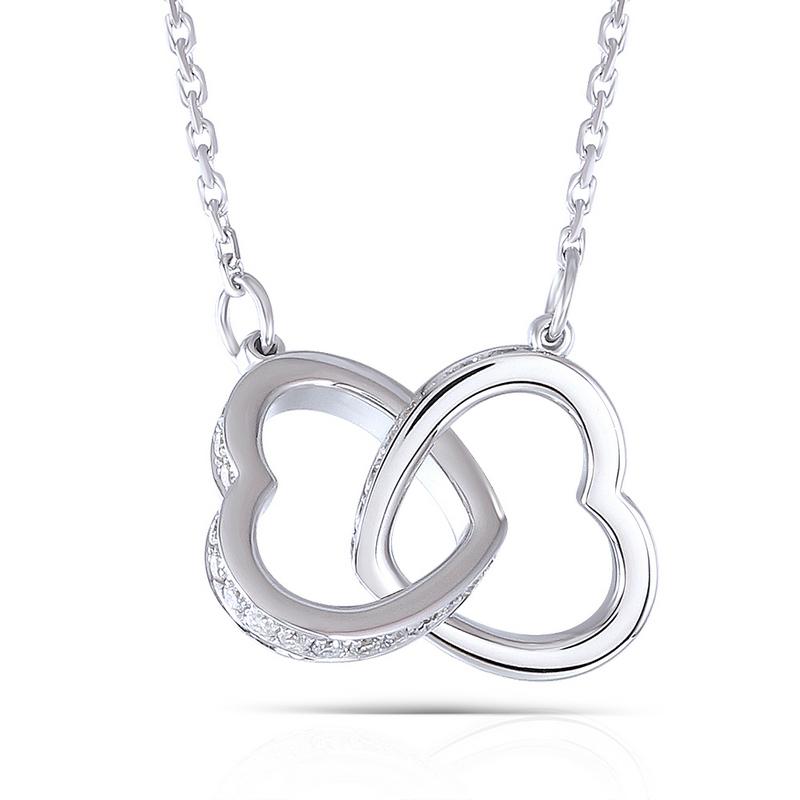 925 Sterling Silver CZ Interlocking Heart Shaped Necklace