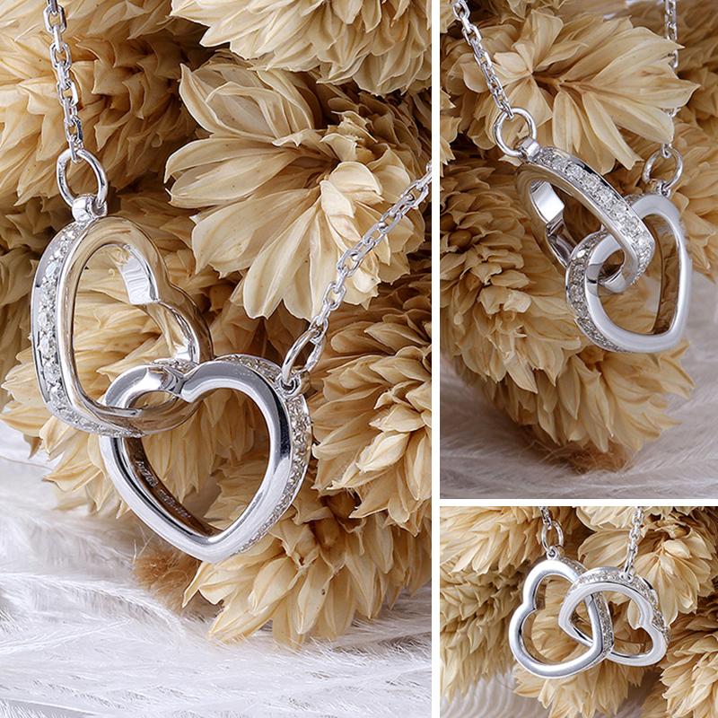 925 Sterling Silver CZ Interlocking Heart Shaped Necklace