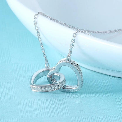 925 Sterling Silver CZ Interlocking Heart Shaped Necklace