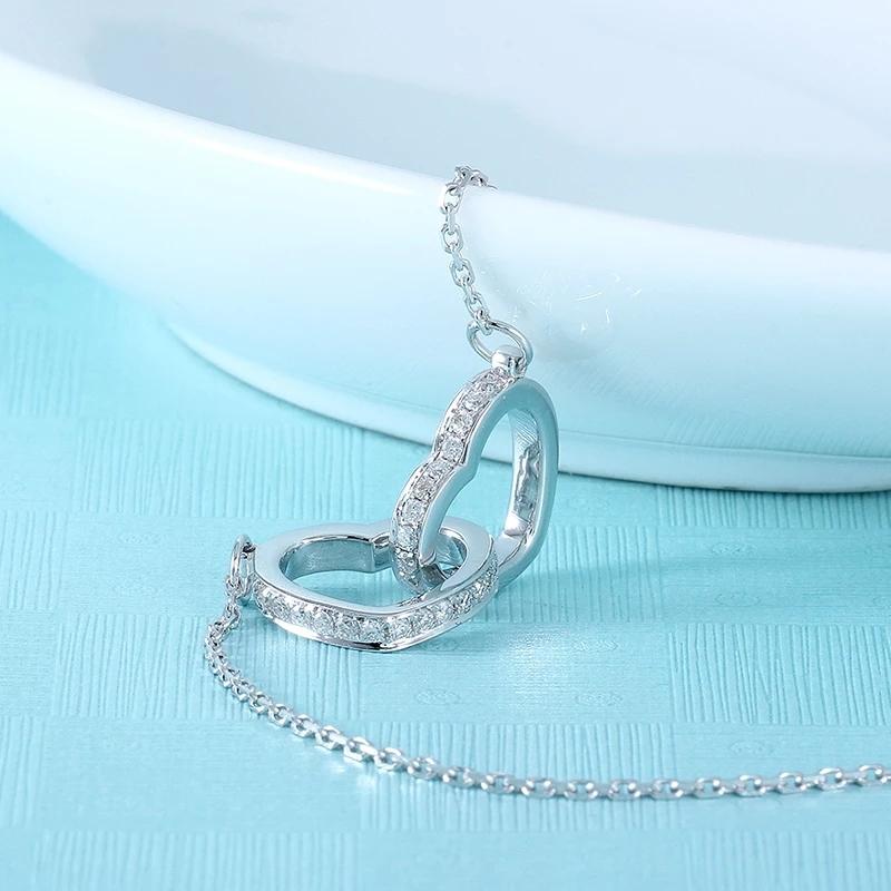 925 Sterling Silver CZ Interlocking Heart Shaped Necklace