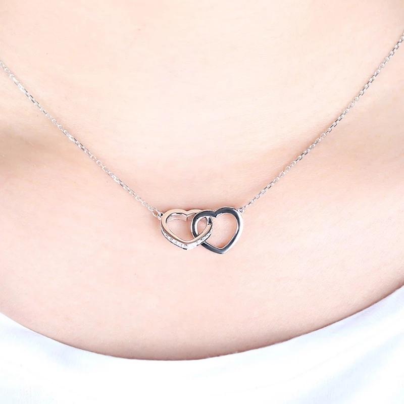 925 Sterling Silver CZ Interlocking Heart Shaped Necklace