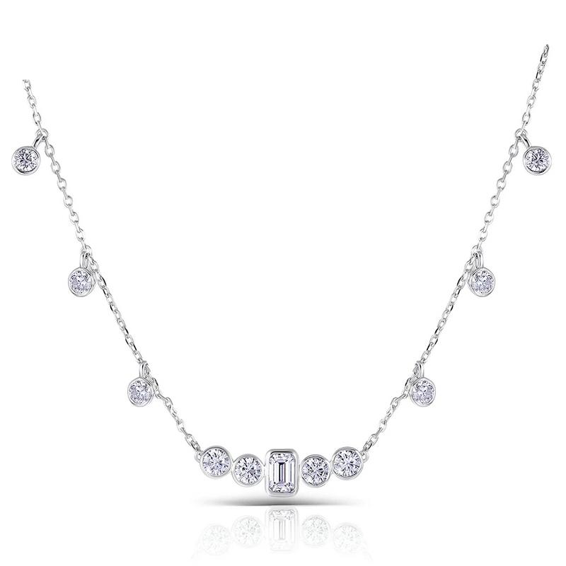 925 Sterling Silver Emerald Cut CZ Diamond Necklace