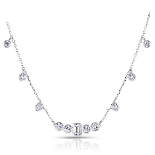 925 Sterling Silver Emerald Cut CZ Diamond Necklace