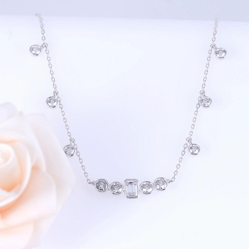 925 Sterling Silver Emerald Cut CZ Diamond Necklace