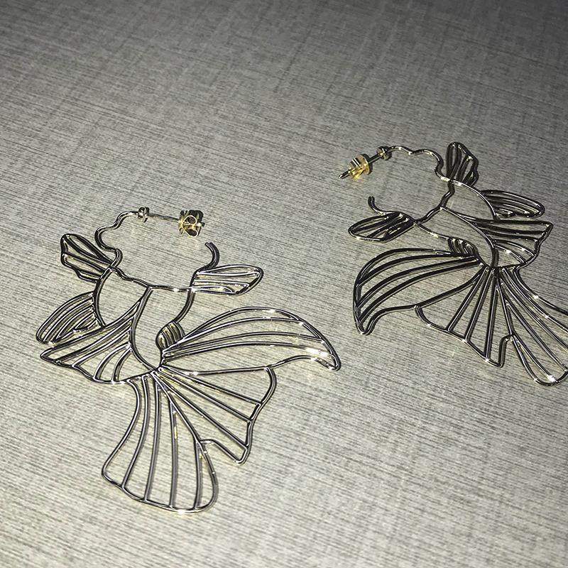 925 Sterling Silver Yellow Gold Unique Goldfish Design Drop Earrings