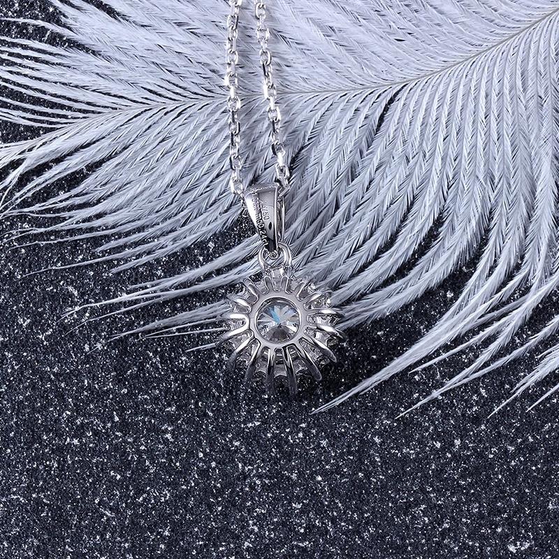 925 Sterling Silver CZ Halo Sunflower Shaped Pendant Necklace