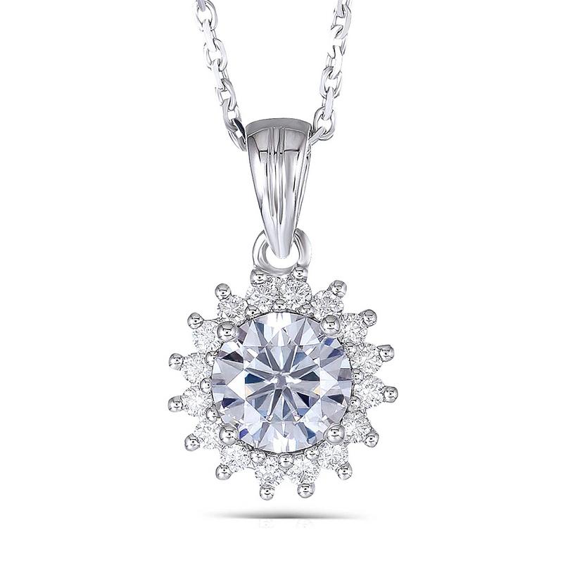 925 Sterling Silver CZ Halo Sunflower Shaped Pendant Necklace