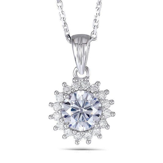 925 Sterling Silver CZ Halo Sunflower Shaped Pendant Necklace