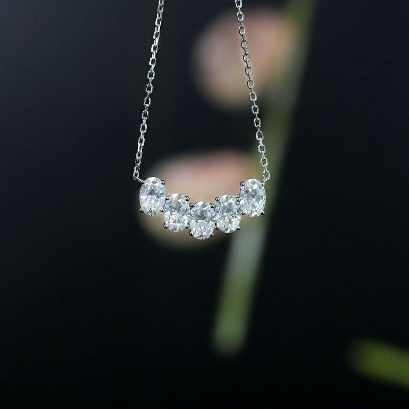 925 Sterling Silver Oval Cut CZ Diamond 5 Stone Nacklace