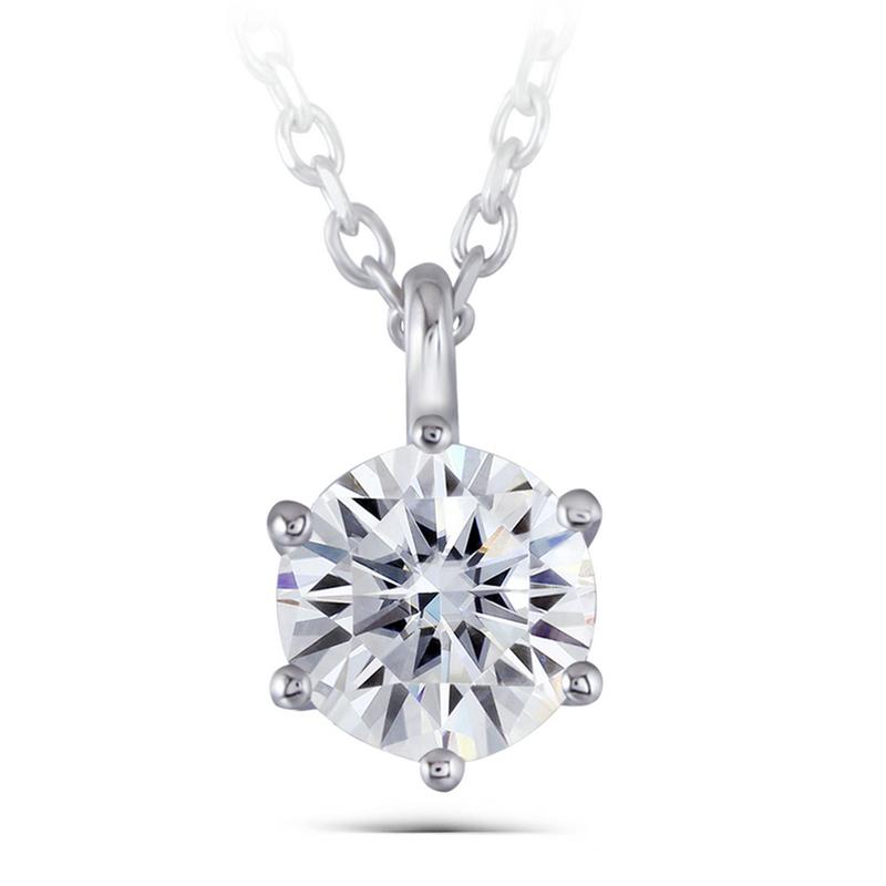 925 Sterling Silver Round Cut CZ Diamond Classic Solitaire Pendant Necklace