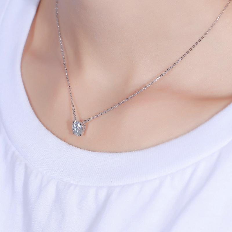 925 Sterling Silver Oval Cut CZ Simple Necklace