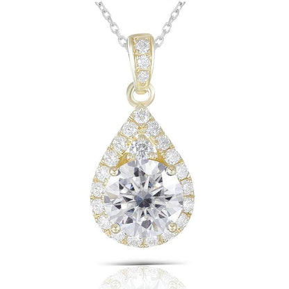 925 Sterling Silver Round Cut CZ Pear Shaped Pendant Necklace