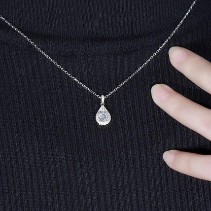 925 Sterling Silver Round Cut CZ Pear Shaped Pendant Necklace