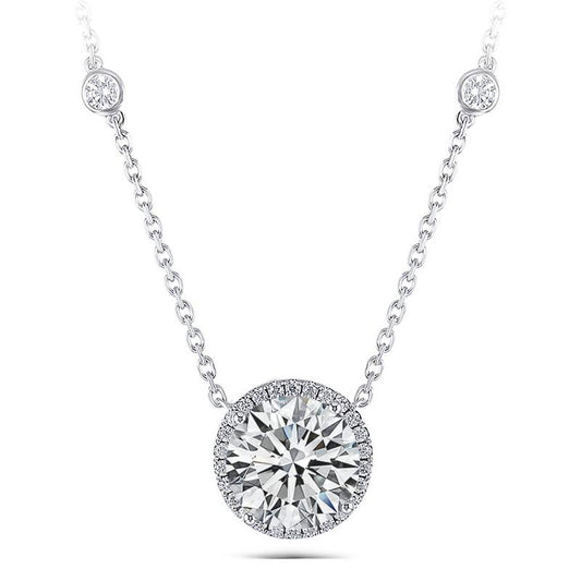 925 Sterling Silver Round Cut CZ  Diamond Halo Necklace