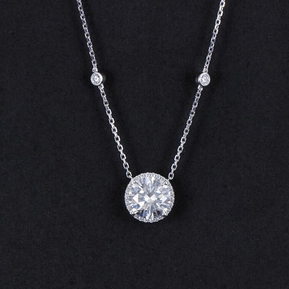 925 Sterling Silver Round Cut CZ  Diamond Halo Necklace