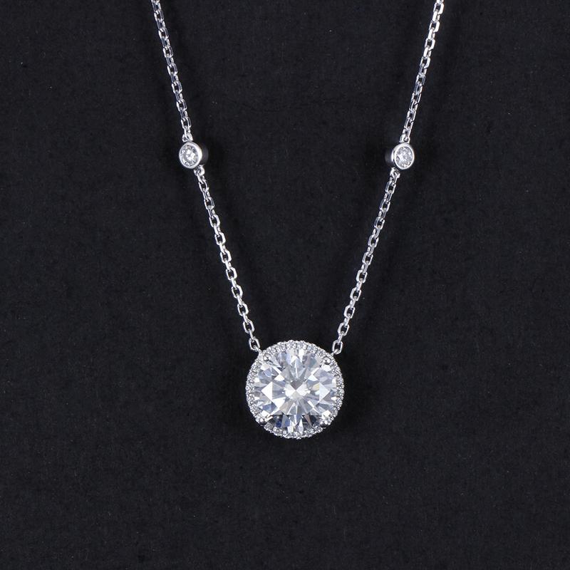 925 Sterling Silver Round Cut CZ  Diamond Halo Necklace