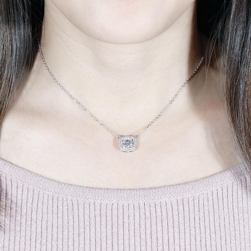 925 Sterling Silver Cushion CZ Classic Halo Necklace