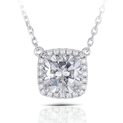 925 Sterling Silver Cushion CZ Classic Halo Necklace