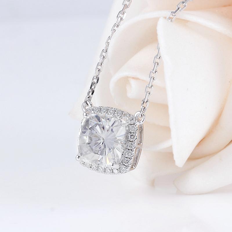 925 Sterling Silver Cushion CZ Classic Halo Necklace