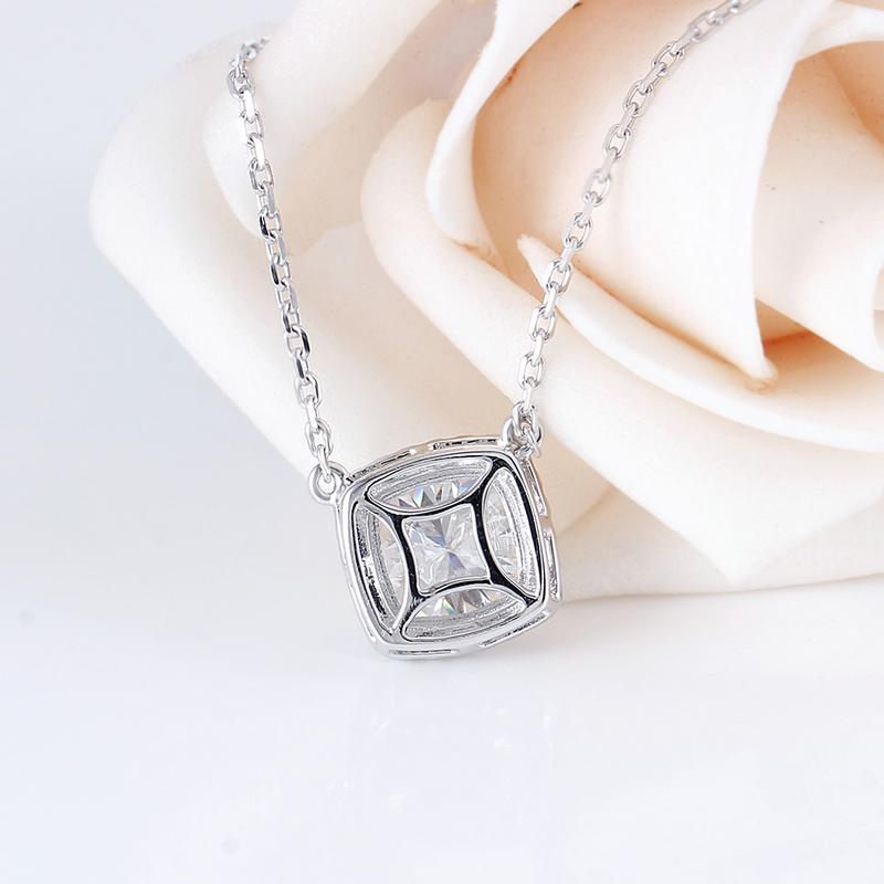 925 Sterling Silver Cushion CZ Classic Halo Necklace