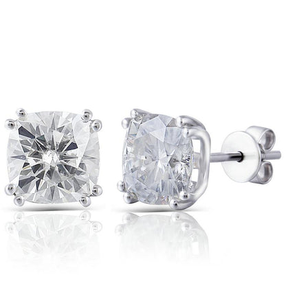 925 Sterling Silver Cushion Cut Cubic Zirconia Classic Stud Earrings