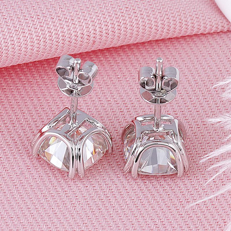 925 Sterling Silver Cushion Cut Cubic Zirconia Classic Stud Earrings