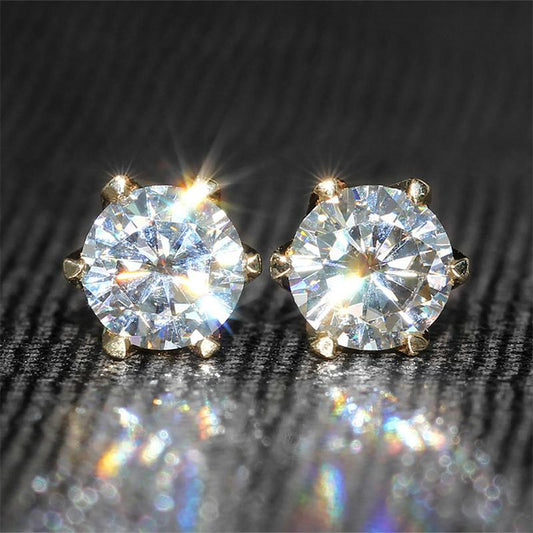 925 Sterling Silver Round Cut Cubic Zirconia Classic Stud Earrings