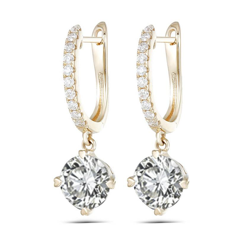 925 Sterling Silver Round Cut Cubic Zirconia Hoop Drop Earrings