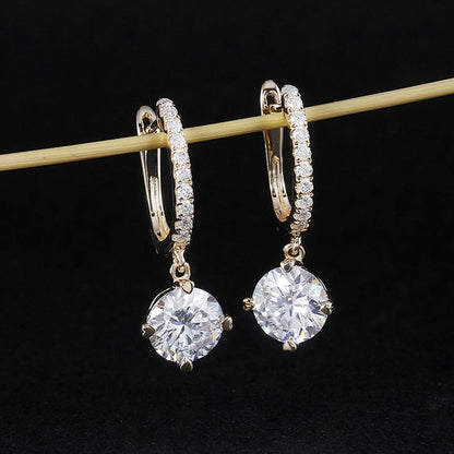 925 Sterling Silver Round Cut Cubic Zirconia Hoop Drop Earrings