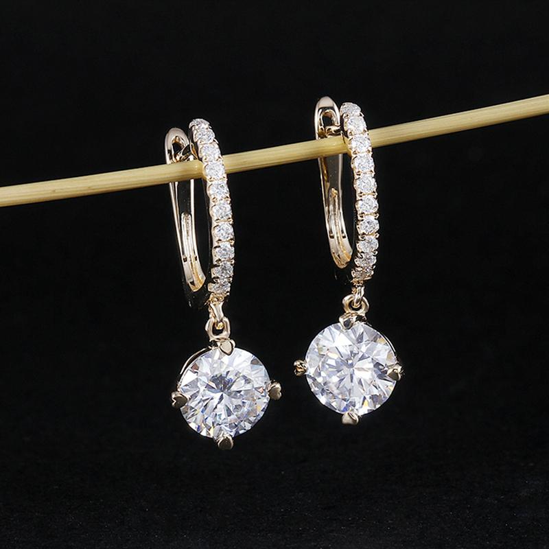 925 Sterling Silver Round Cut Cubic Zirconia Hoop Drop Earrings