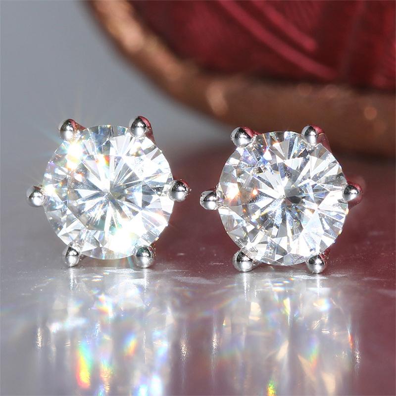 925 Sterling Silver Round Cut Cubic Zirconia Classic Stud Earrings