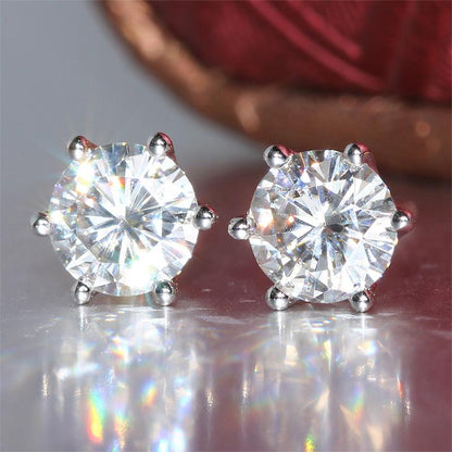 925 Sterling Silver Round Cut Cubic Zirconia Classic Stud Earrings